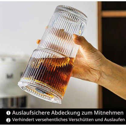 2 Glas Trinkbecher mit Deckel & Strohhalm – 600ml