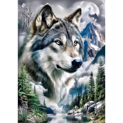 5D Diamantmalerei Wolf Berg – DIY Set für Erwachsene & Kinder