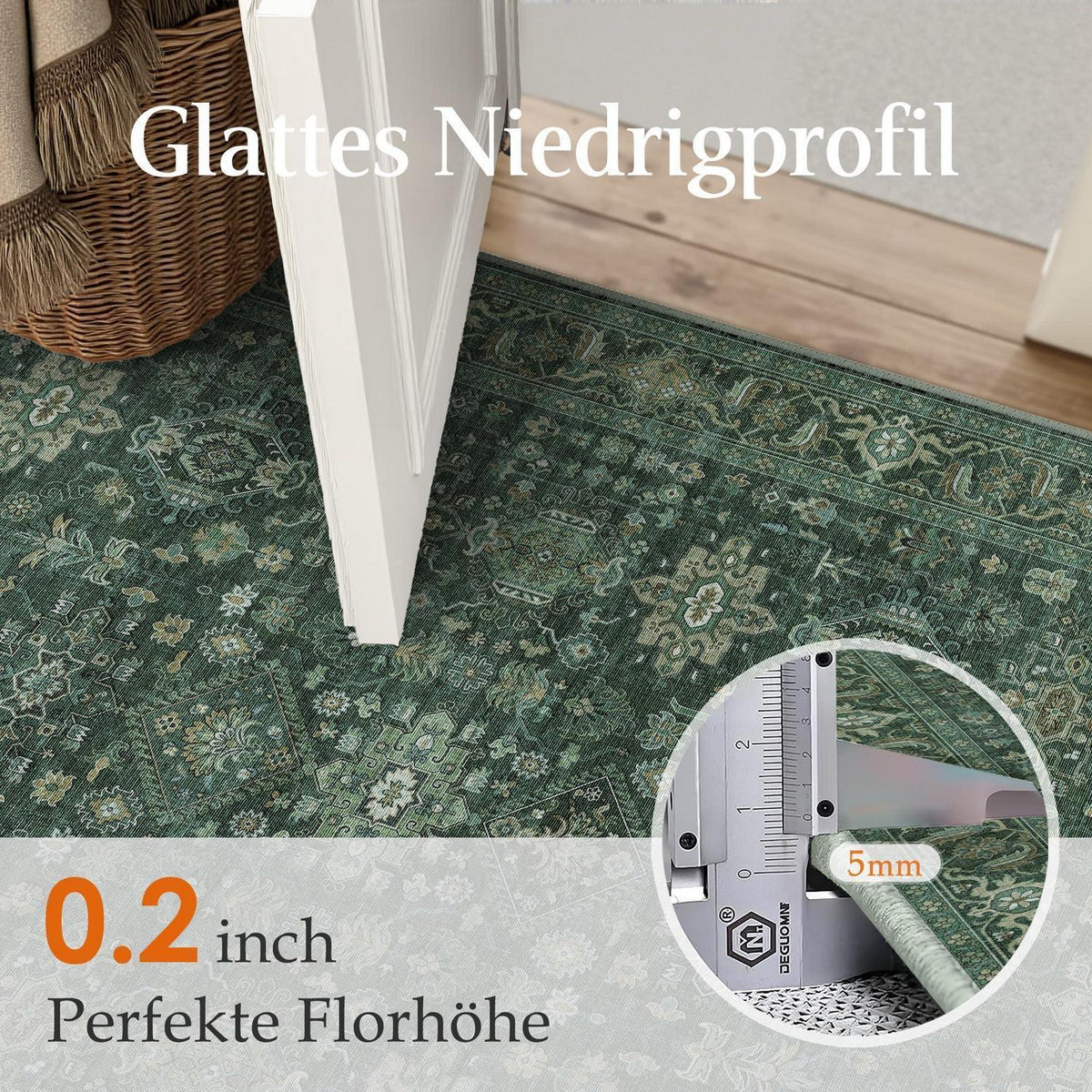 Vintage Teppich Grün 300x400cm - Rechteckiger Wohnzimmerteppich