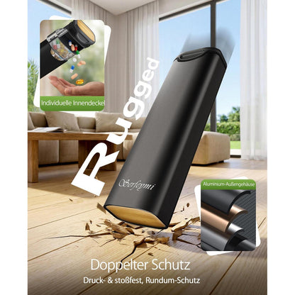 7-Tage Tablettenbox aus Metall mit Deckel – Schwarz