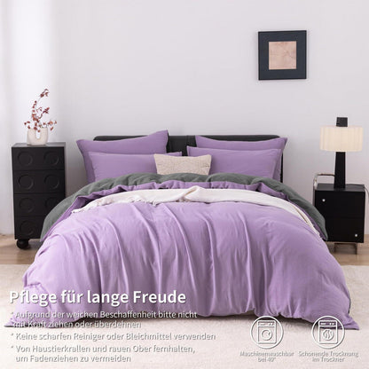 Doppelte Muslin Bettwäsche Lila Grau 200x200 - 3-teilig