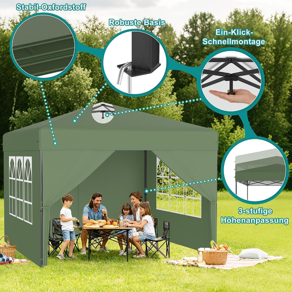 Pop Up Pavillon 2.5x2.5m – Schnellaufbau, Wasserdicht & UV-Schutz