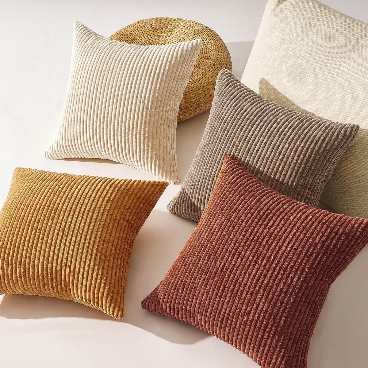 Herbst Kissenbezüge 60x60 Cord 4er Set Gelbbraun
