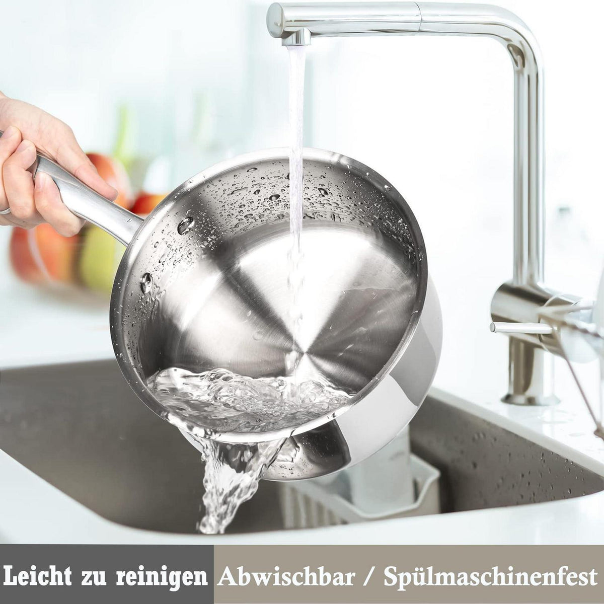 8-teiliges Edelstahl Kochgeschirr Set mit Glasdeckeln