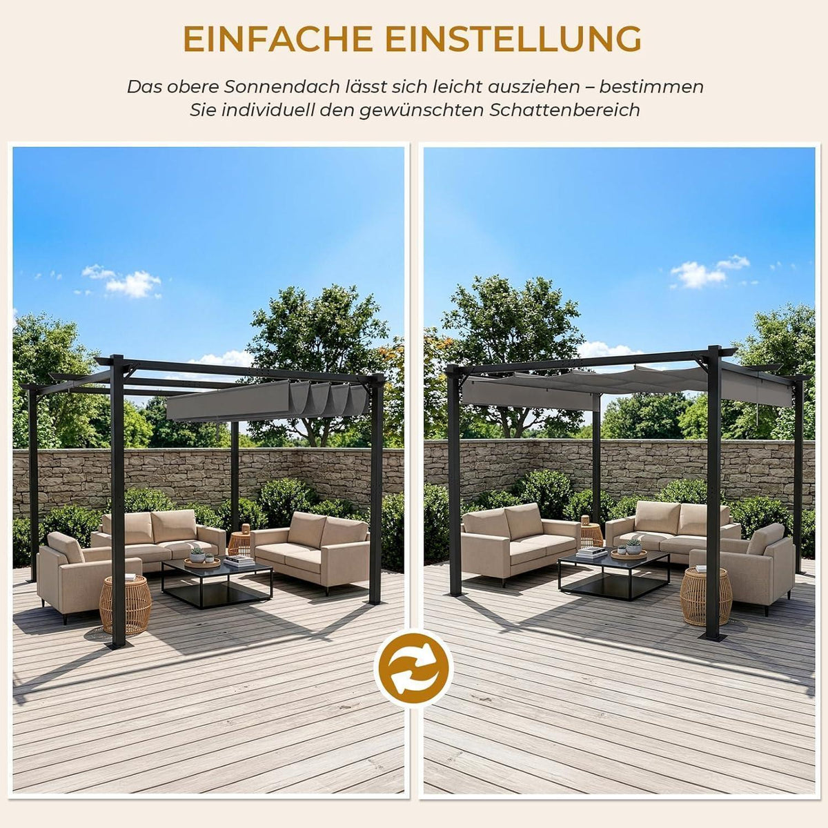 LEADZM Pergola 3x3m – Freistehender Pavillon mit Schiebedach