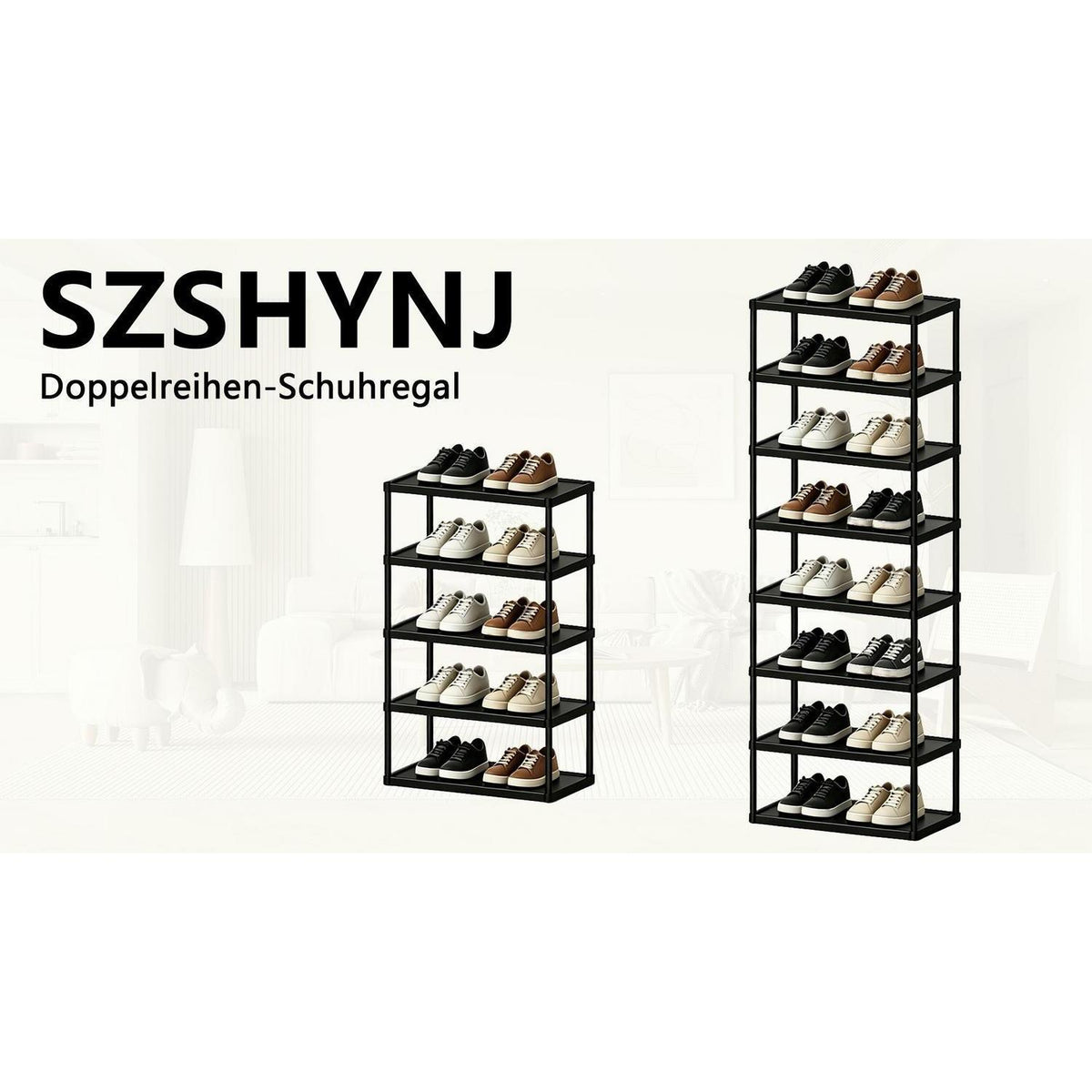 Platzsparendes Schuhregal 8 Ebenen – Vertikales Eckregal Schwarz