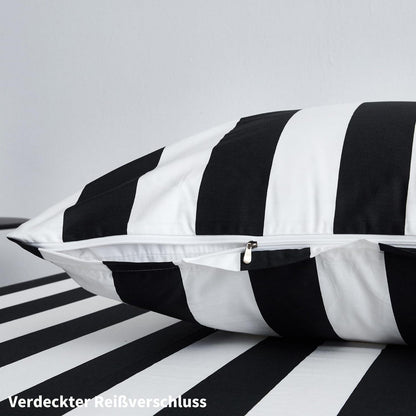 Bettwäsche Set 200x200 Baumwolle Schwarz Weiß Gestreift