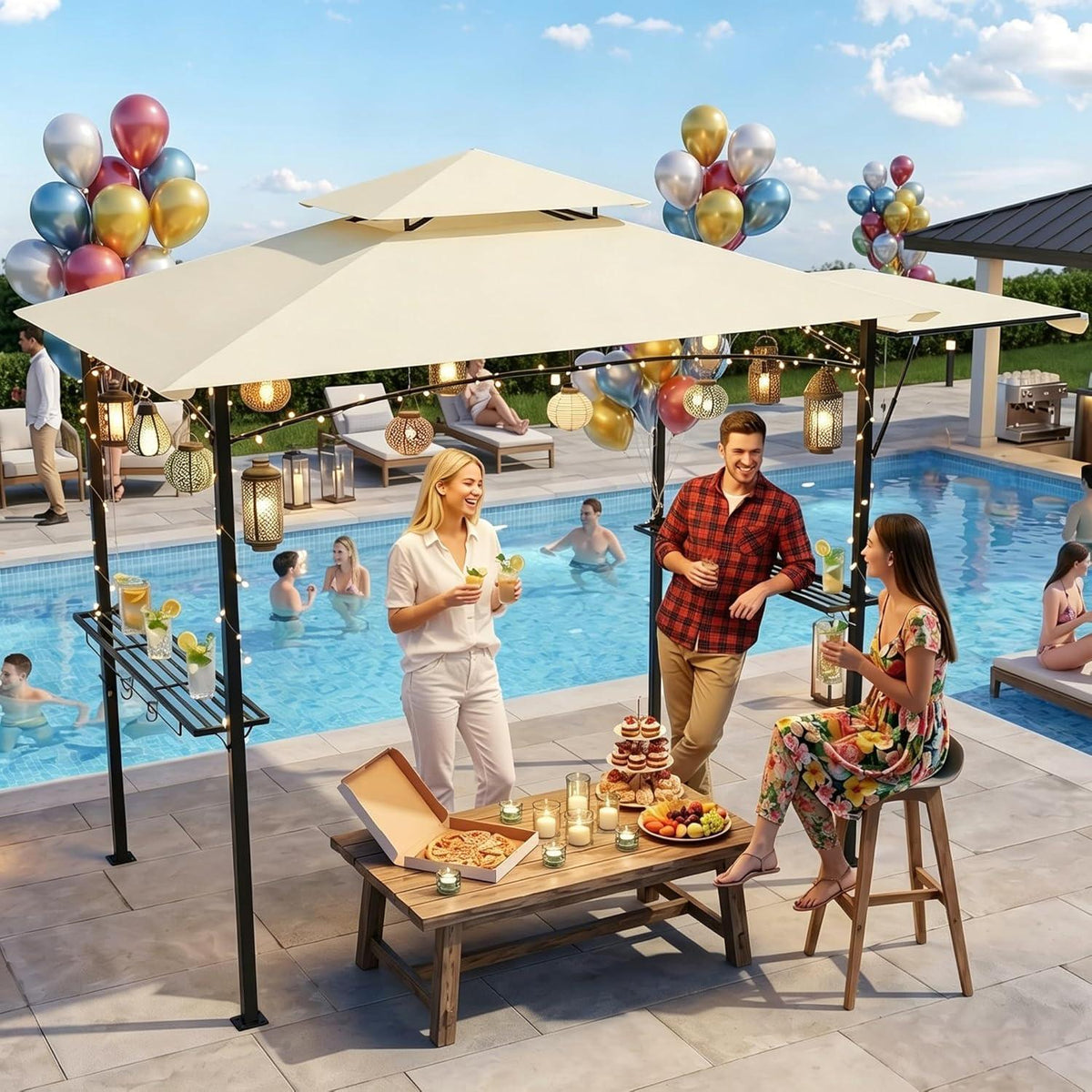 Grillpavillon mit Seitenmarkise & Doppeldach – Wetterfest & Komfortabel