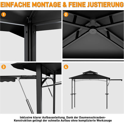 Grillpavillon mit Seitenmarkise & Doppeldach – BBQ Überdachung Schwarz