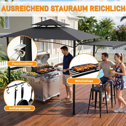 Grillpavillon mit Seitenmarkise & Doppeldach – Grau