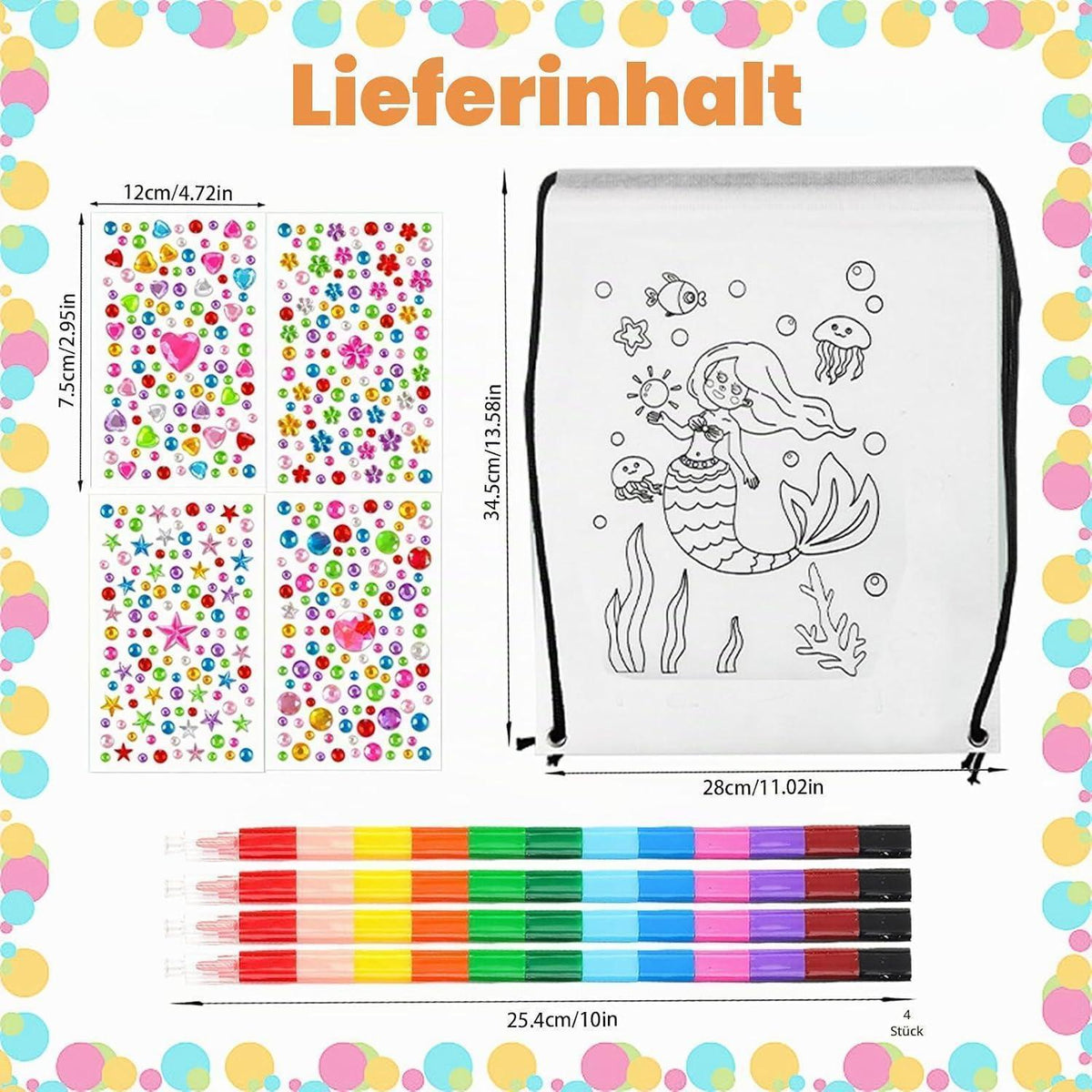Stoffbeutel zum Bemalen mit Wachsmalstiften & Glitzersteinen