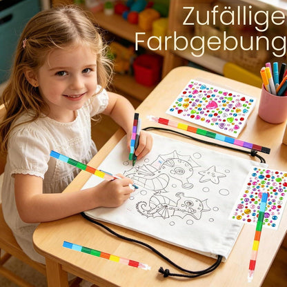 Stoffbeutel zum Bemalen mit Wachsmalstiften & Glitzersteinen