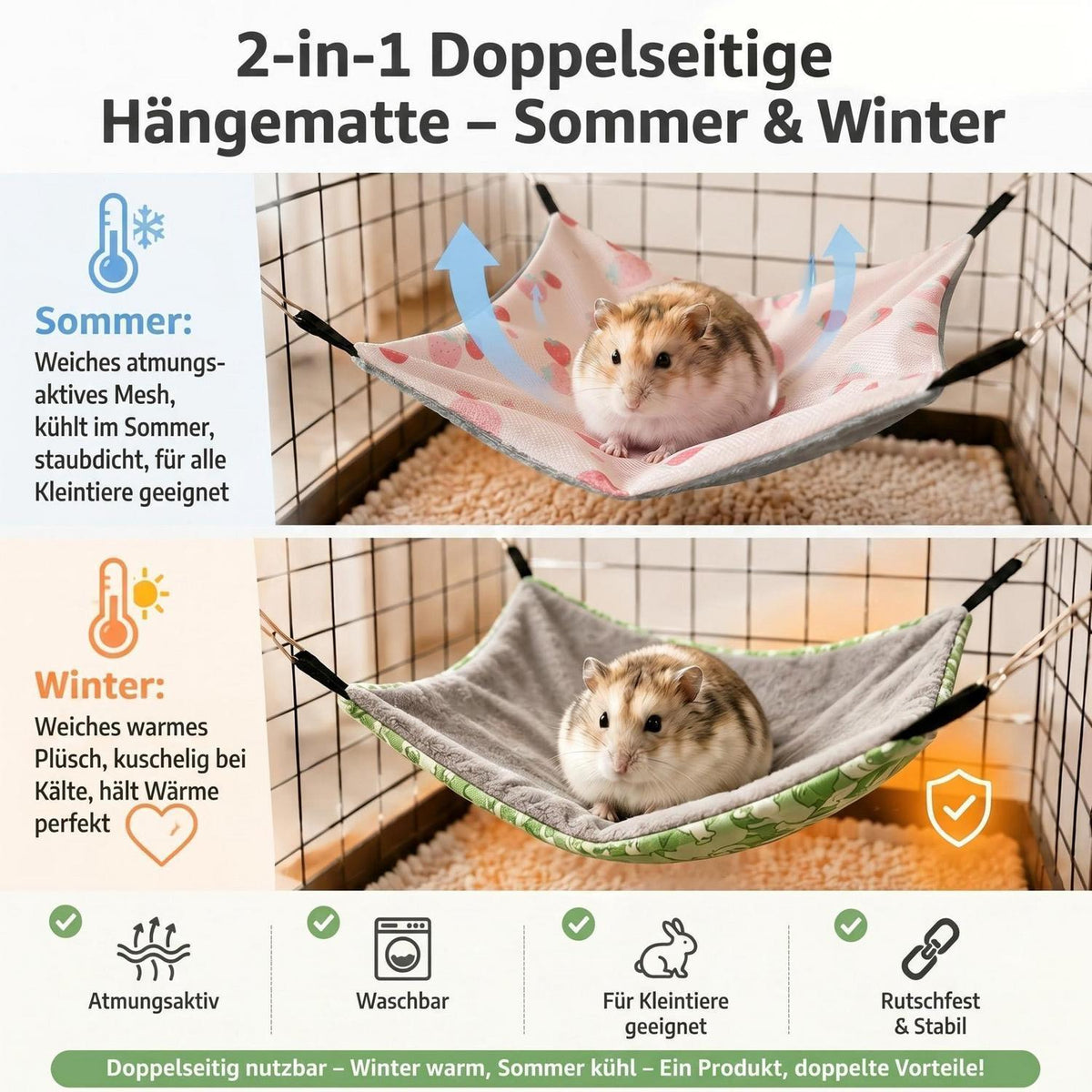 Hängematte 2er Set für Meerschweinchen & Hamster – Weich & Atmungsaktiv
