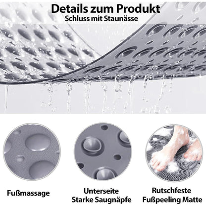 Rutschfeste Duschmatte Grau 50x80 cm mit Saugnäpfen