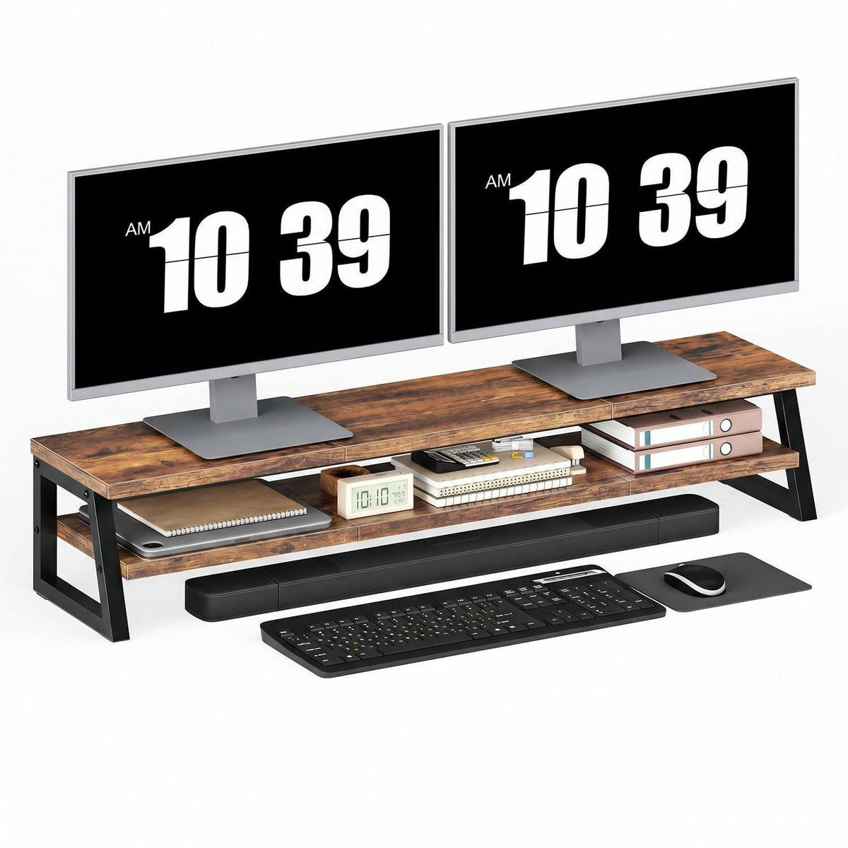 Monitorständer für 2 Monitore, 100cm, Vintagebraun/Schwarz