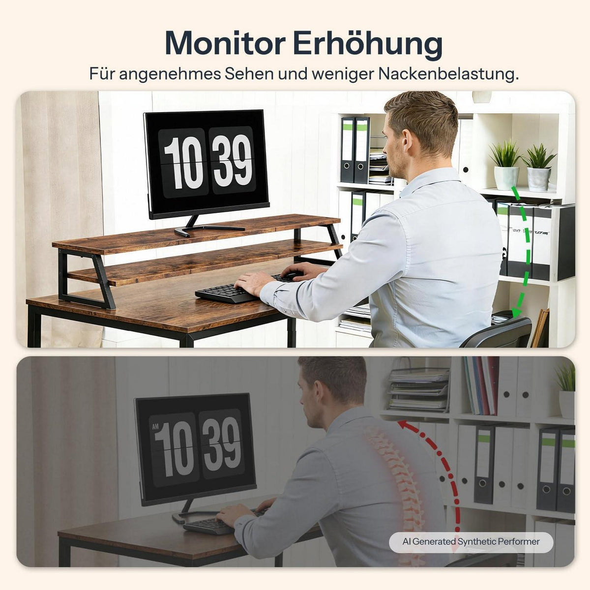 Monitorständer für 2 Monitore, 100cm, Vintagebraun/Schwarz