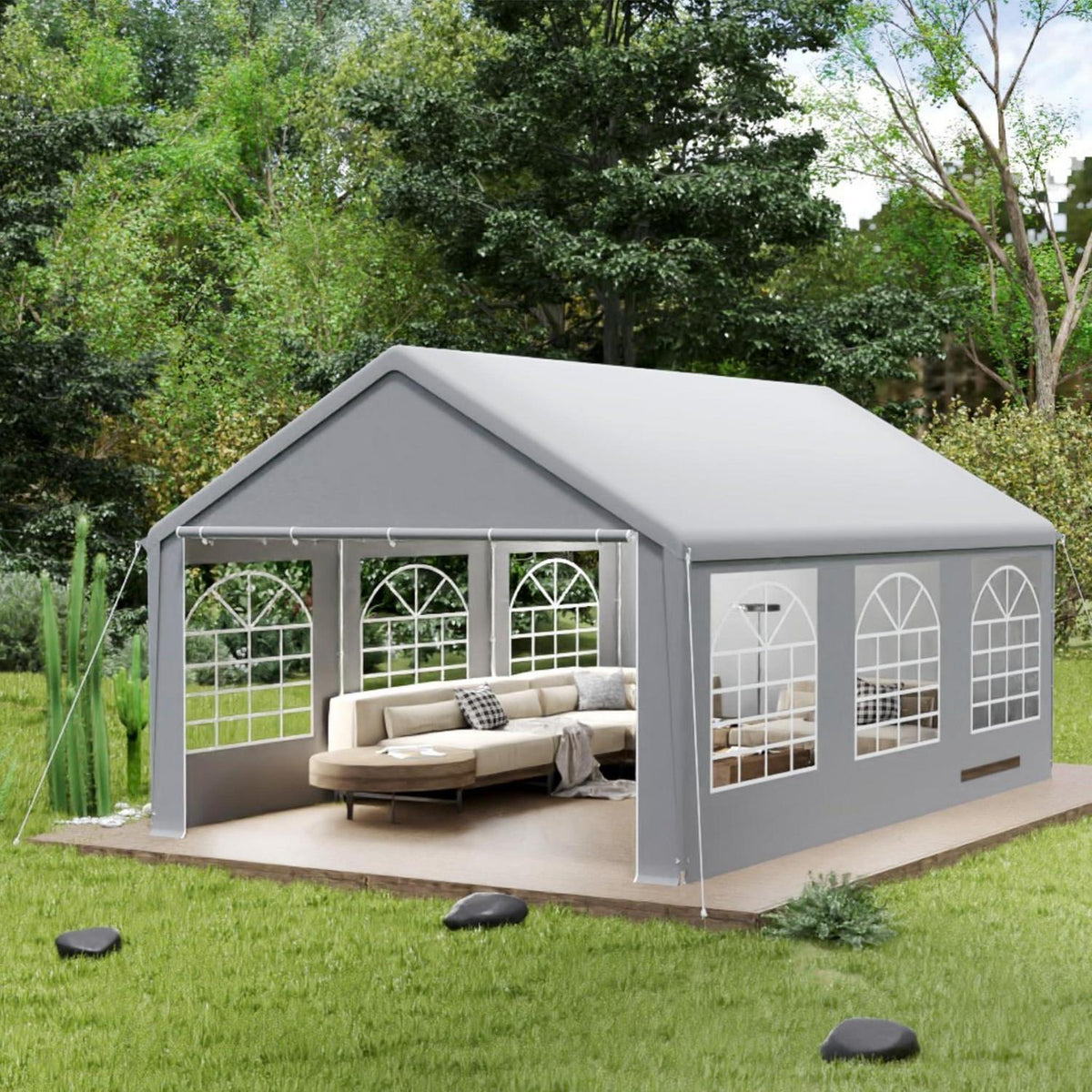 Partyzelt 4x6m Grau – Wasserdicht & UV-Schutz für Garten & Events