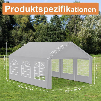 Partyzelt 4x6m Grau – Wasserdicht & UV-Schutz für Garten & Events