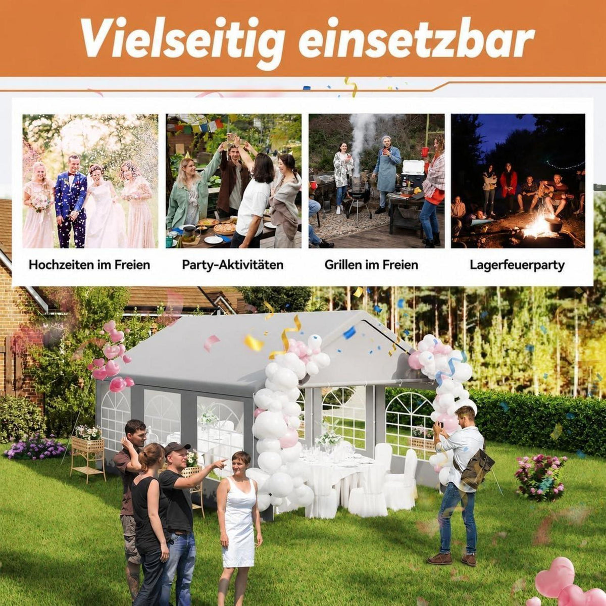 Partyzelt 4x6m Grau – Wasserdicht & UV-Schutz für Garten & Events