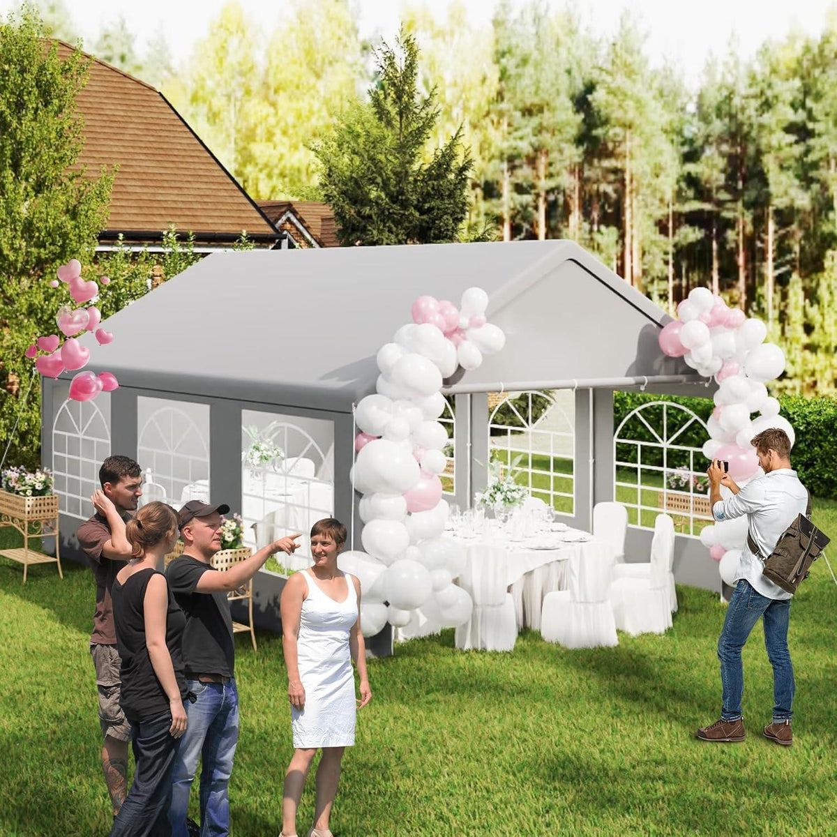Partyzelt 4x6m Grau – Wasserdicht & UV-Schutz für Garten & Events