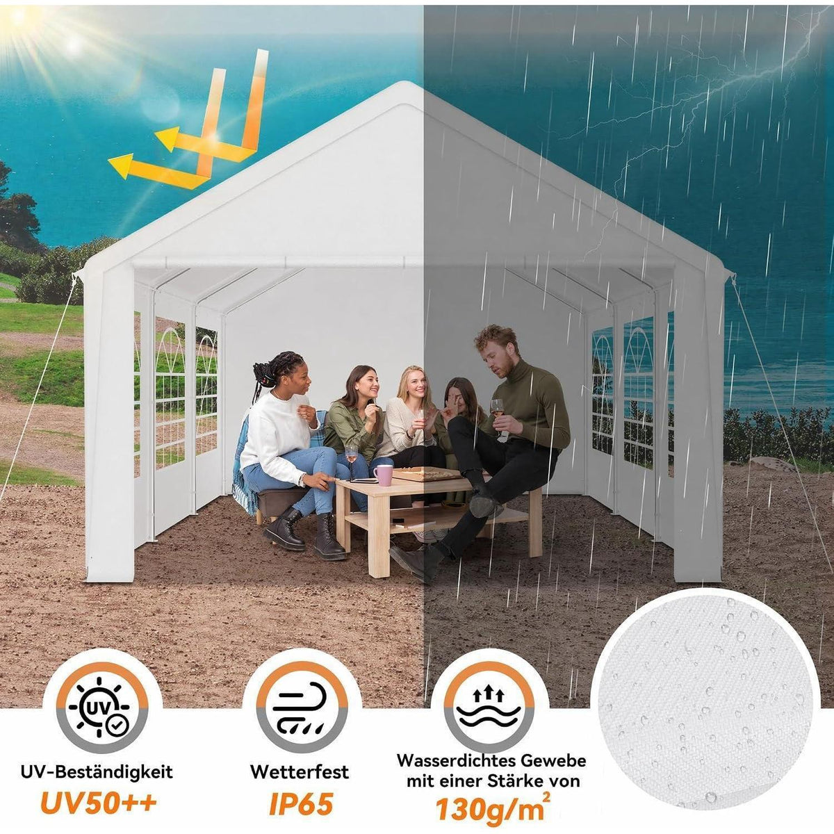 Partyzelt 4x6m – Weißes Garten- & Festzelt mit Zubehör