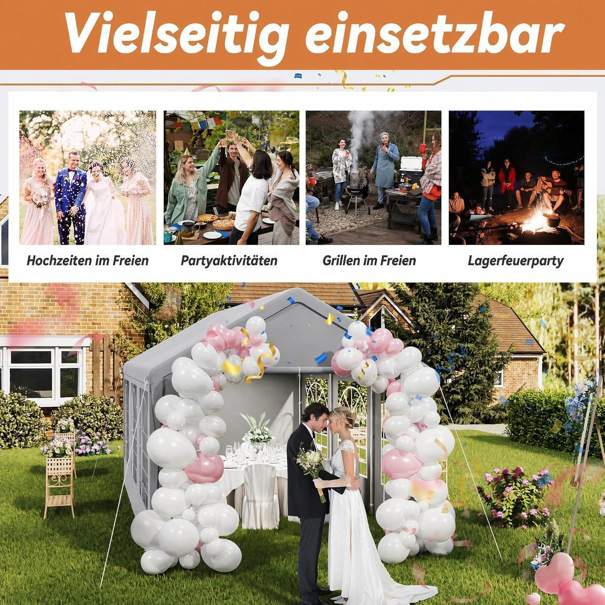 Partyzelt 3x6m Grau – Wasserdicht & UV-Schutz für Garten & Events