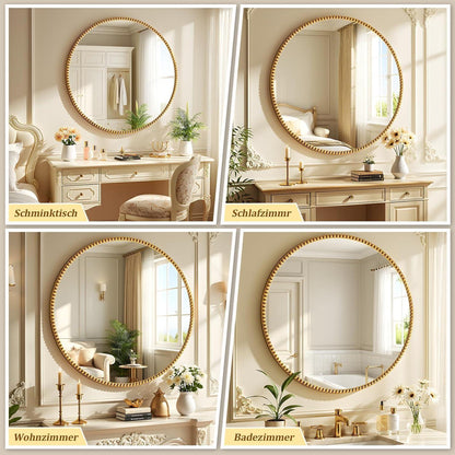 Runder Wandspiegel 60cm mit Gold Perlenrahmen – Retro Deko Spiegel