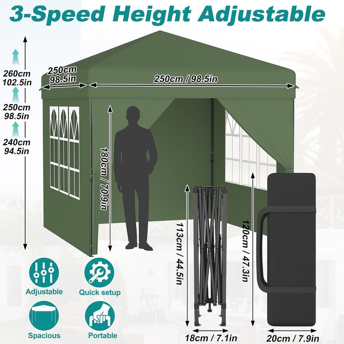 Faltpavillon 2.5x2.5 Wasserdicht & Stabil mit Seitenwänden