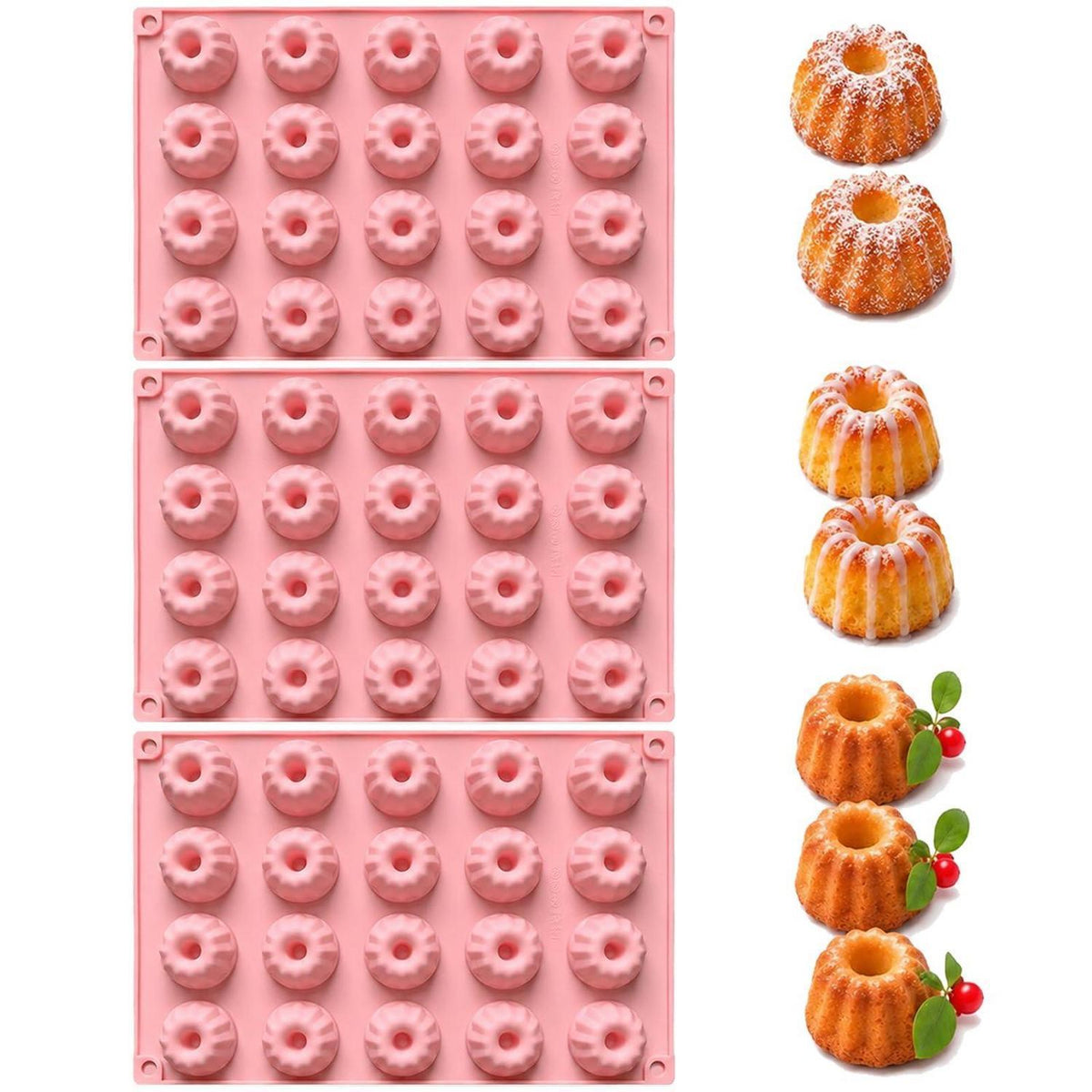 Mini Gugelhupfform Silikon 3er Set | 60 Mulden für Kuchen & Desserts