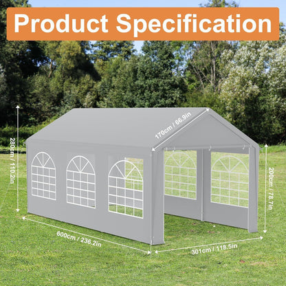 Partyzelt 3x6m Grau – Wasserdicht & Stabil für Garten & Events