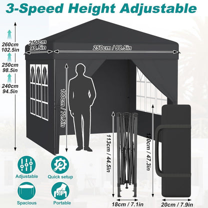 Faltpavillon 2.5x2.5 Wasserdicht & Stabil mit Seitenwänden