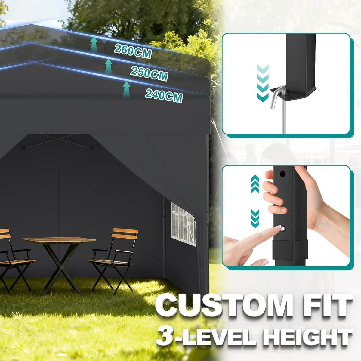 Faltpavillon 2.5x2.5 Wasserdicht & Stabil mit Seitenwänden