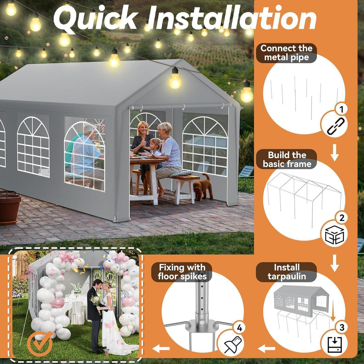 Partyzelt 3x6m Grau – Wasserdicht & Stabil für Garten & Events