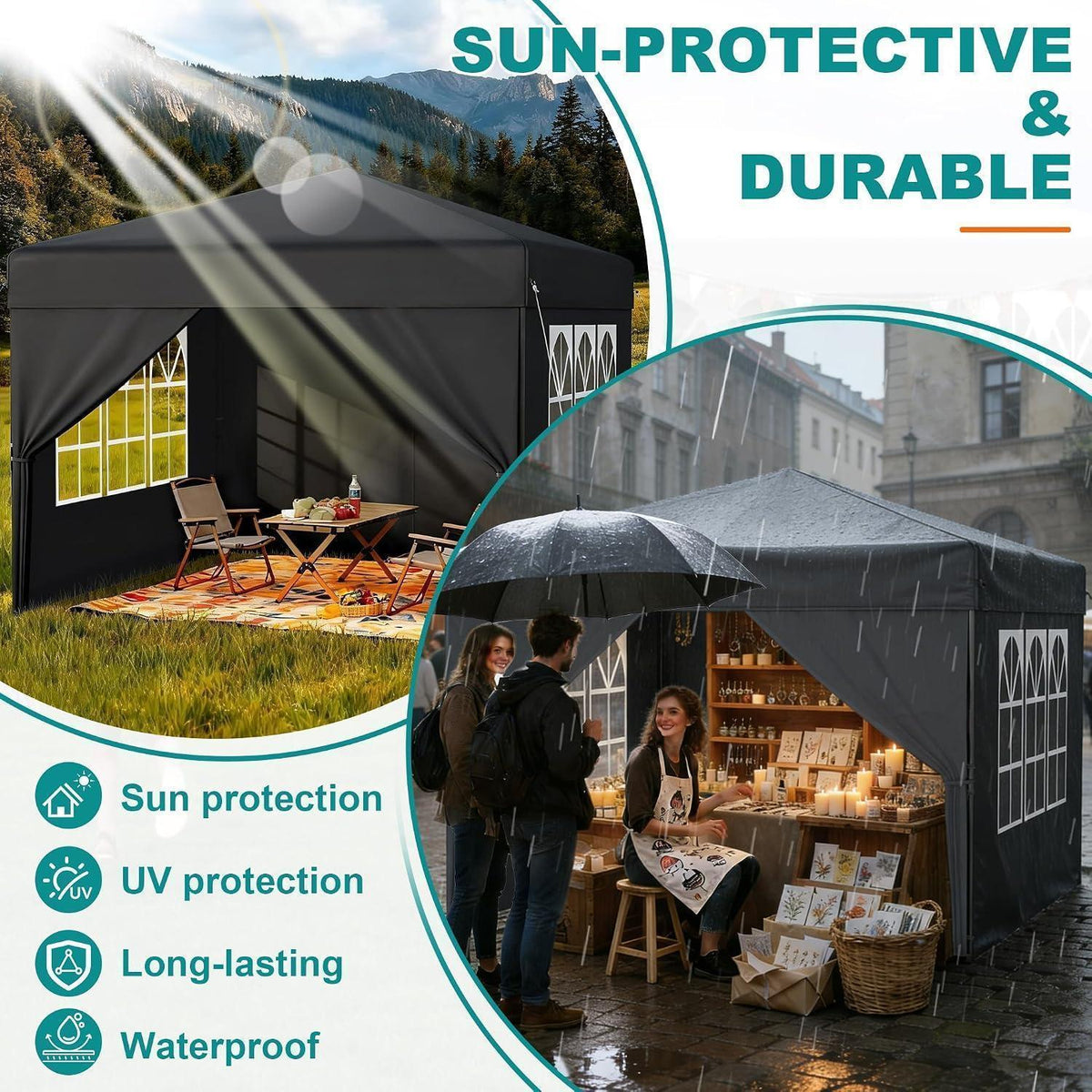 3x3 Pavillon Wasserdicht & Stabil – Garten Partyzelt mit Seitenwänden