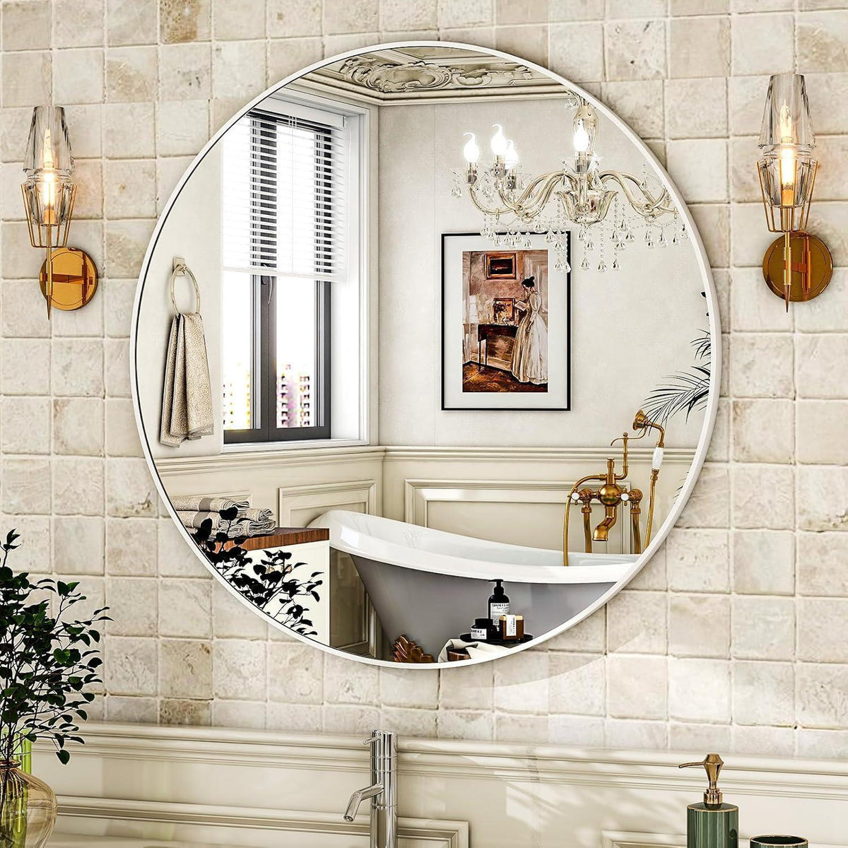 Runder Wandspiegel 70cm Metallrahmen Weiß – Bad & Wohnzimmer