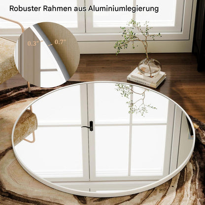 Runder Wandspiegel 70cm Metallrahmen Weiß – Bad & Wohnzimmer