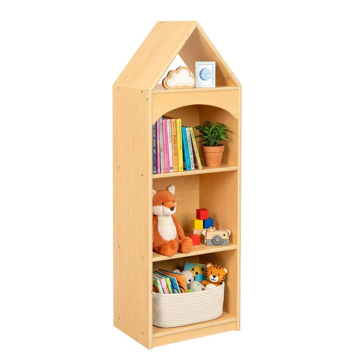 Kinder Bücherregal Holz 4 Etagen – Hausform für Spielzimmer
