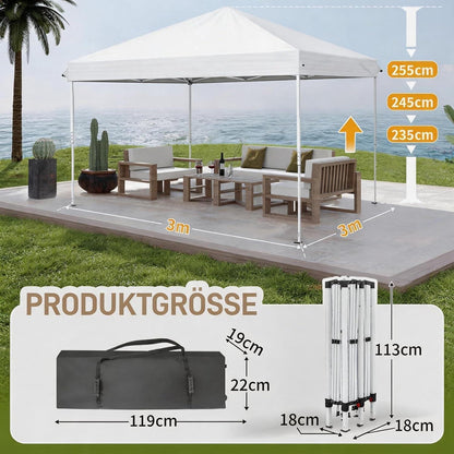 3x3m Faltpavillon mit Seitenteilen – UV-Schutz & Höhenverstellbar