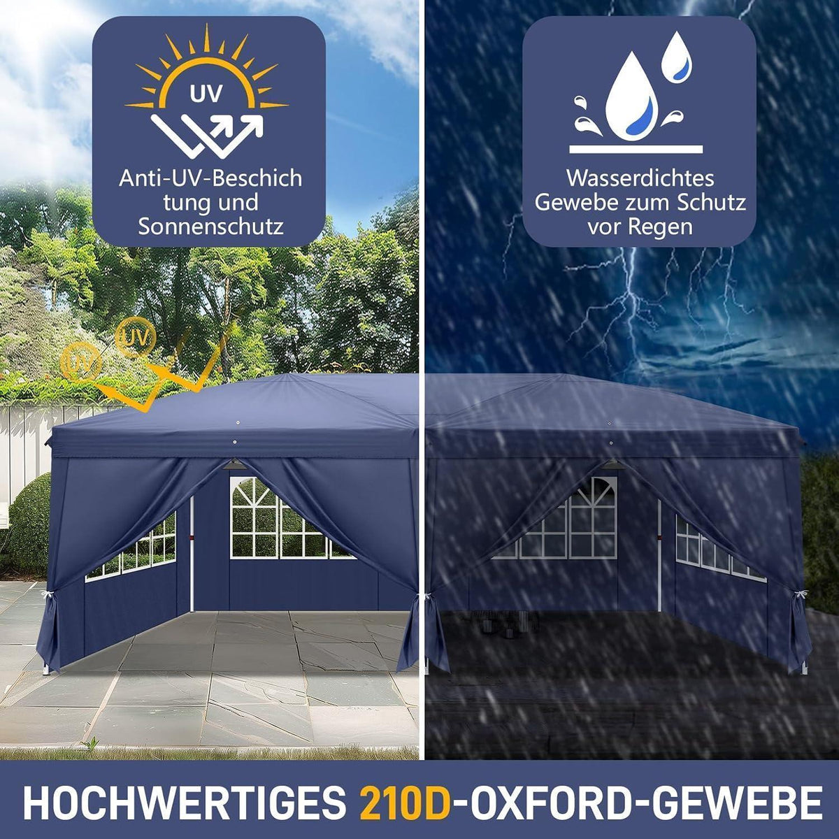 Faltpavillon 3x6m mit Seitenteilen – Wetterfest & Höhenverstellbar