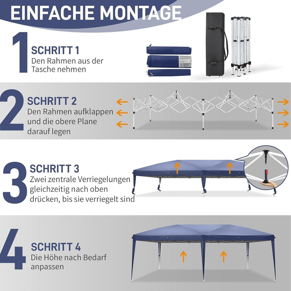 Faltpavillon 3x6m mit Seitenteilen – Wetterfest & Höhenverstellbar
