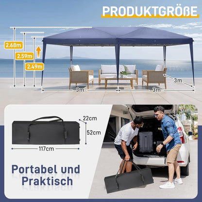 Faltpavillon 3x6m mit Seitenteilen – Wetterfest & Höhenverstellbar
