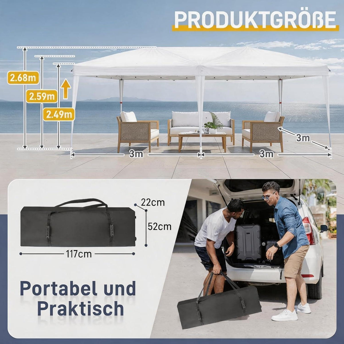 Faltpavillon 3x6m mit Seitenteilen – Stabil & Wetterfest