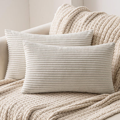 Gestreifter Kissenbezug 50x30cm Kordsamt Beige 2er Set