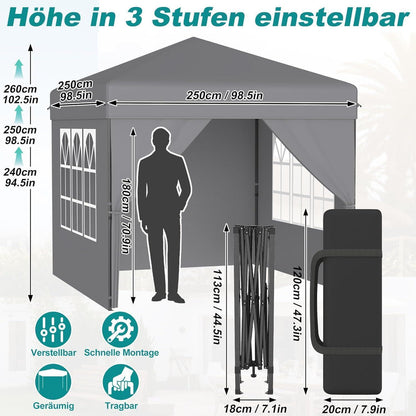 Pop-Up Pavillon 2,5x2,5m mit Seitenwänden – Garten Party Zelt