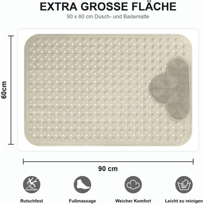 Rutschfeste Duschmatte 60x90cm – Komfortable TPE Duscheinlage mit Saugnäpfen