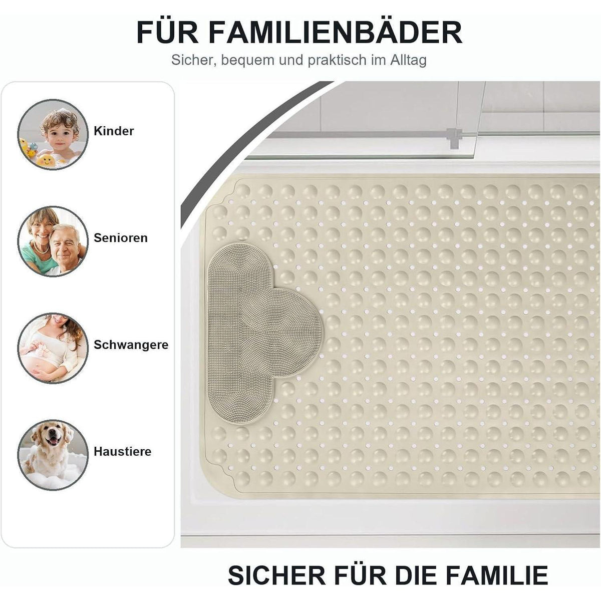 Rutschfeste Duschmatte 60x90cm – Komfortable TPE Duscheinlage mit Saugnäpfen