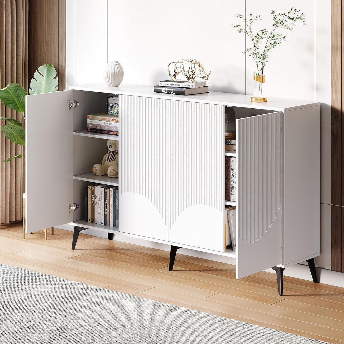 Weißes Sideboard mit 4 Türen & Verstellböden (160cm)