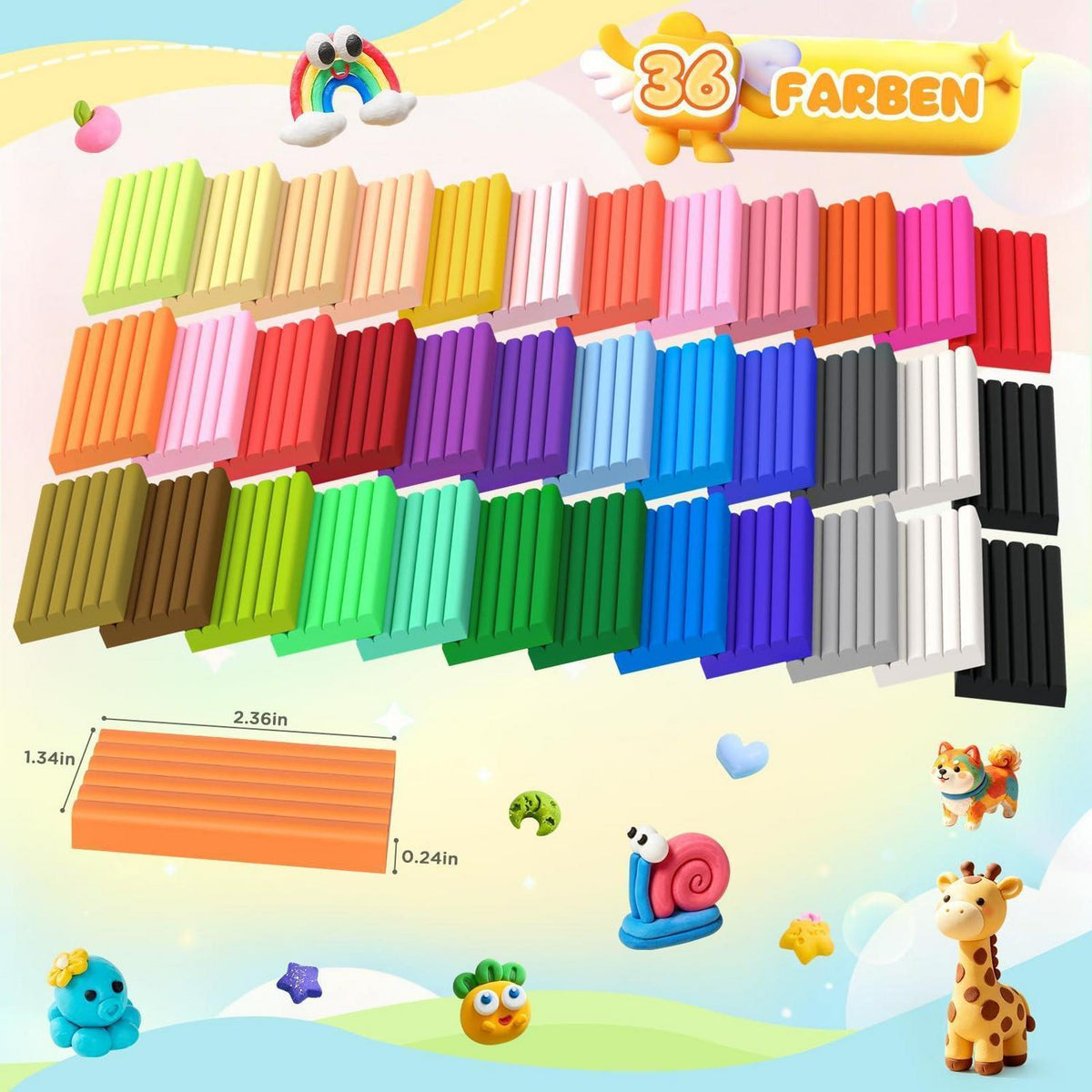 Polymer Clay Set 36 Farben – Modellierton mit Zubehör für Schmuck