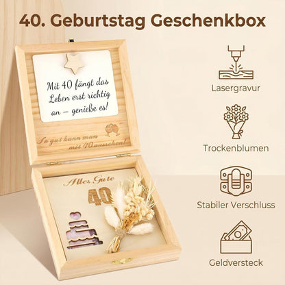 Geldgeschenk 40. Geburtstag Frau mit Trockenblumen & Karte