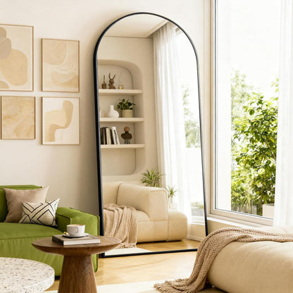 Großer Bogenförmiger Standspiegel – Schwarz 180x75cm, Sicherheitsglas